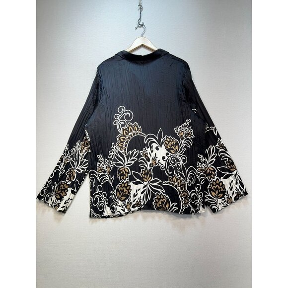 Lane Bryant Button Front Blouse Womens 26/28 Black Floral Top Flared Sleeves Y2K - Picture 9 of 11